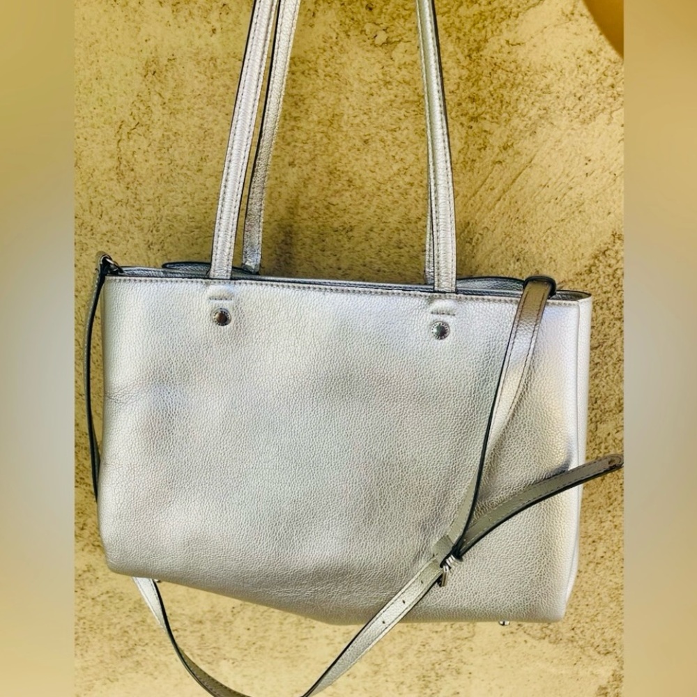 Karl Lagerfeld Metallic Silver Tote or Crossbody Bag - Picture 3 of 12